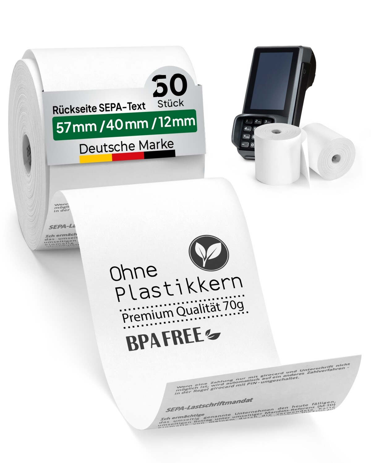 EC-Rollen 57mm x 40mm coreless – SEPA-Text