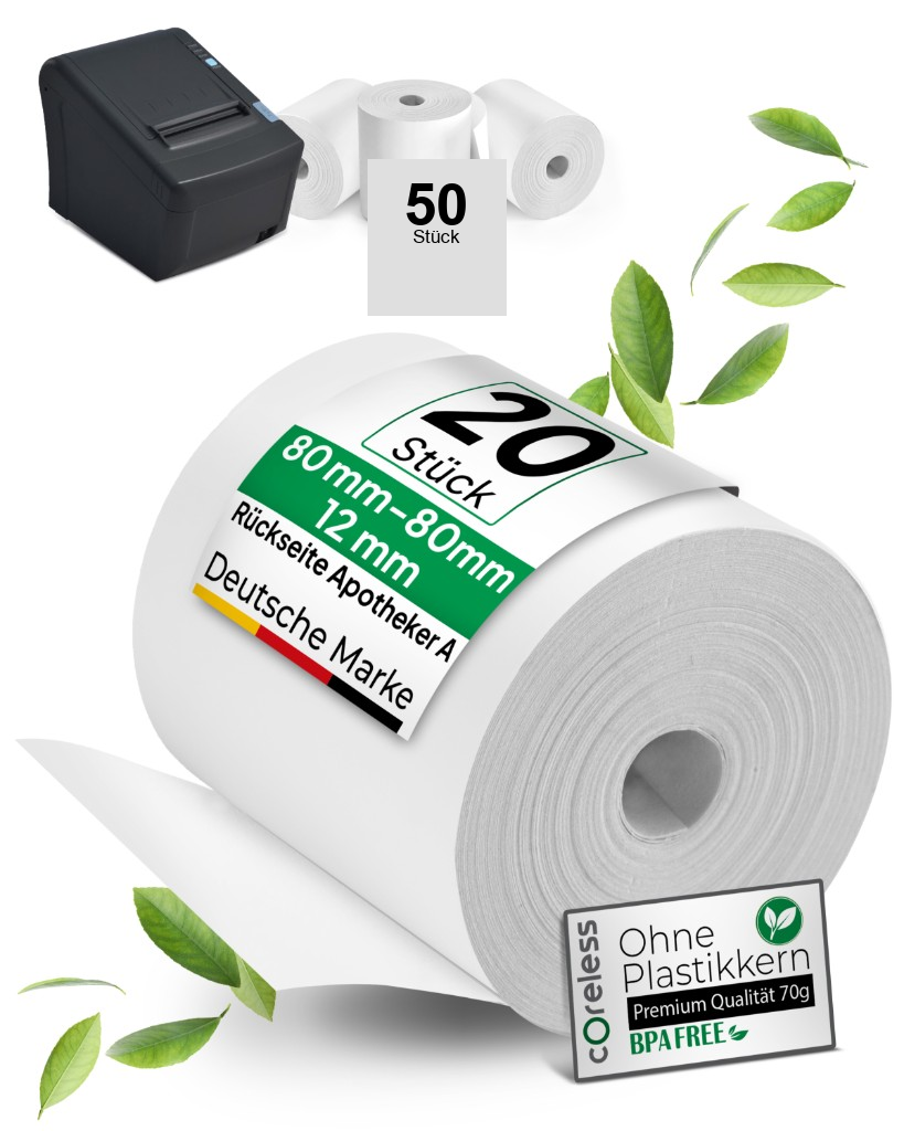 Thermorollen 80mm x 80mm coreless – Plastikfrei